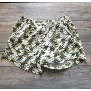 Palm Tree Print Elastic Waist Womens Casual Shorts Pockets Lightweight Summer